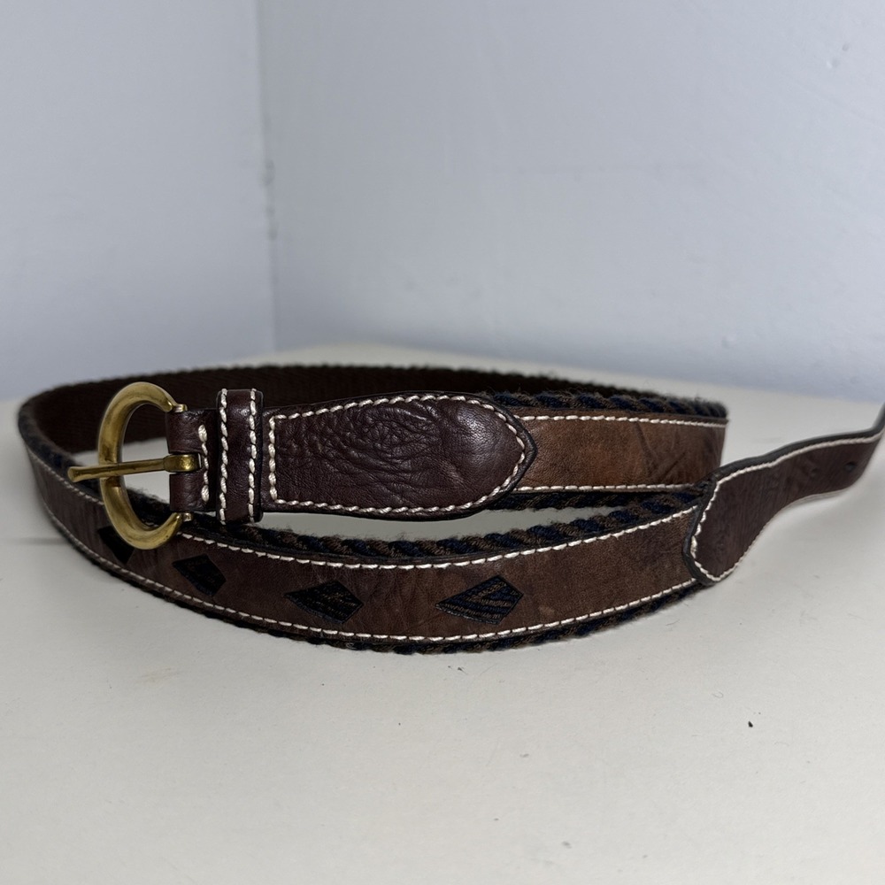 A LEYVA Women's Brown Leather Canvas Belt Sz 40 /100 Western EUC